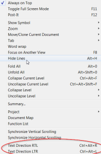 text direction feature in Notepad
